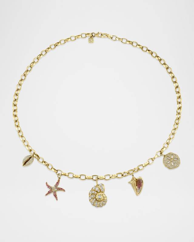 18K Yellow Gold Multi Sea Charm Necklace
